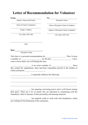 &quot;Letter of Recommendation for Volunteer Template&quot;