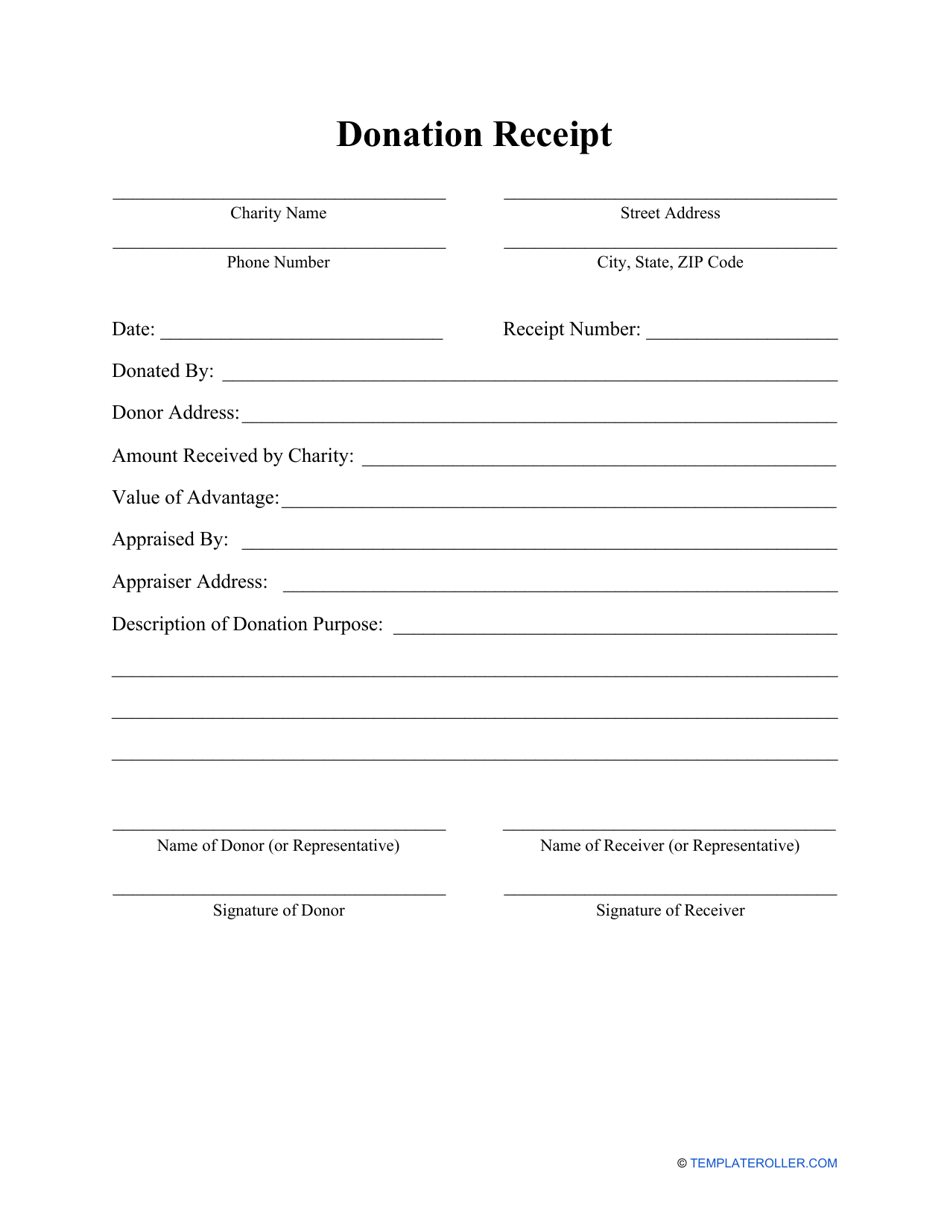 Printable Donation Receipt Form Printable Forms Free Online