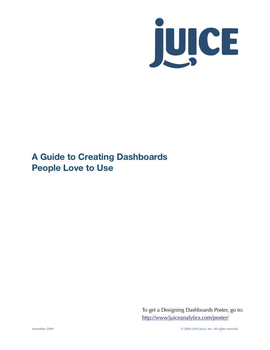 Cover page preview of "A Guide to Creating Dashboards People Love to Use" document by Juice Analytics.