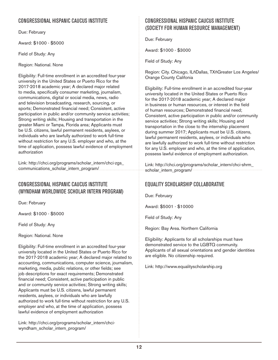2016-2017 List of Undergraduate Scholarships That Dont Require Proof of U.S. Citizenship or Legal Permanent Residency, Page 12