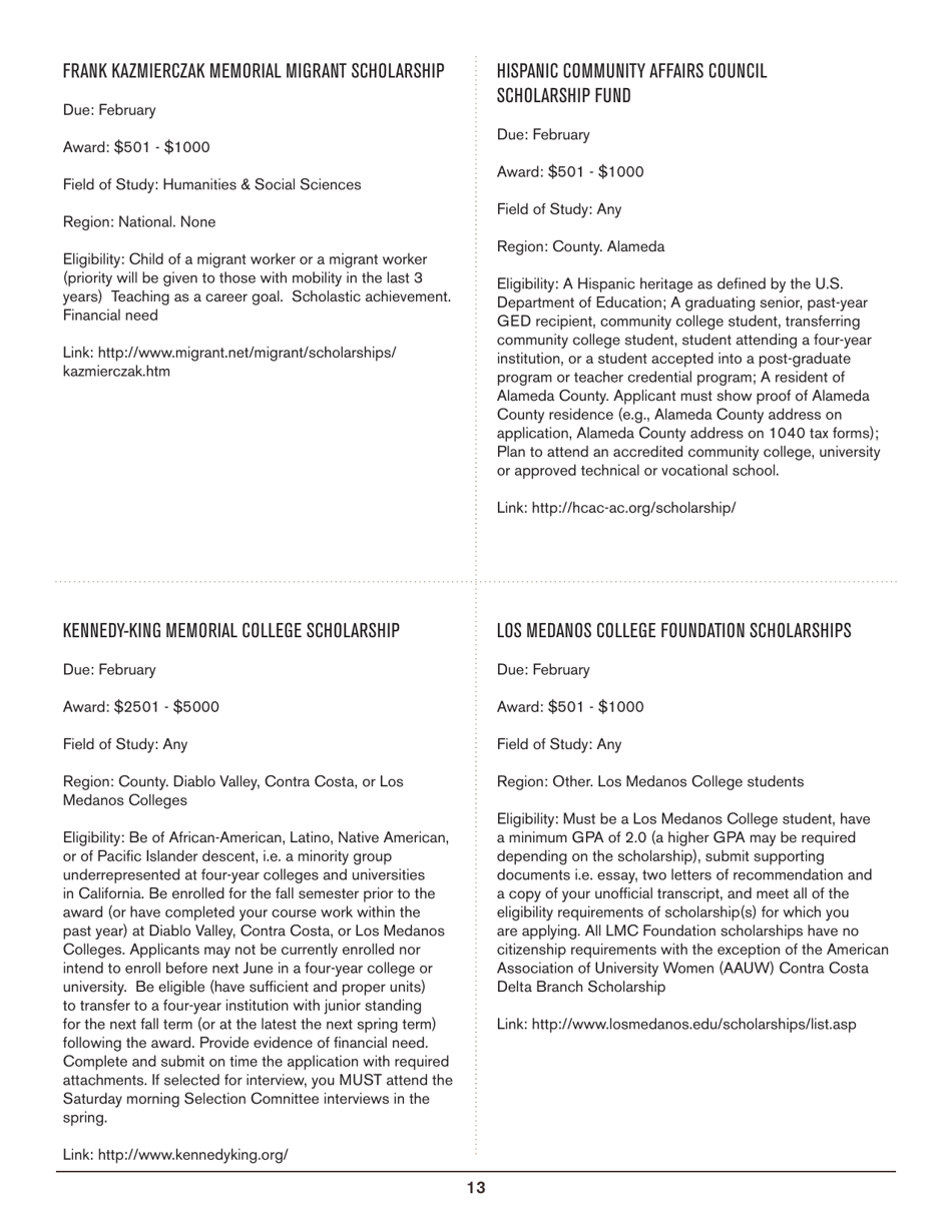 2016-2017 List of Undergraduate Scholarships That Dont Require Proof of U.S. Citizenship or Legal Permanent Residency, Page 13