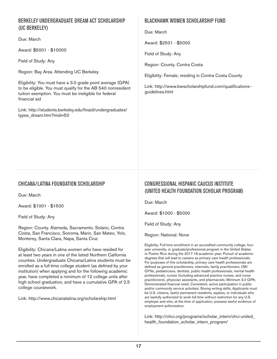 2016-2017 List of Undergraduate Scholarships That Dont Require Proof of U.S. Citizenship or Legal Permanent Residency, Page 17