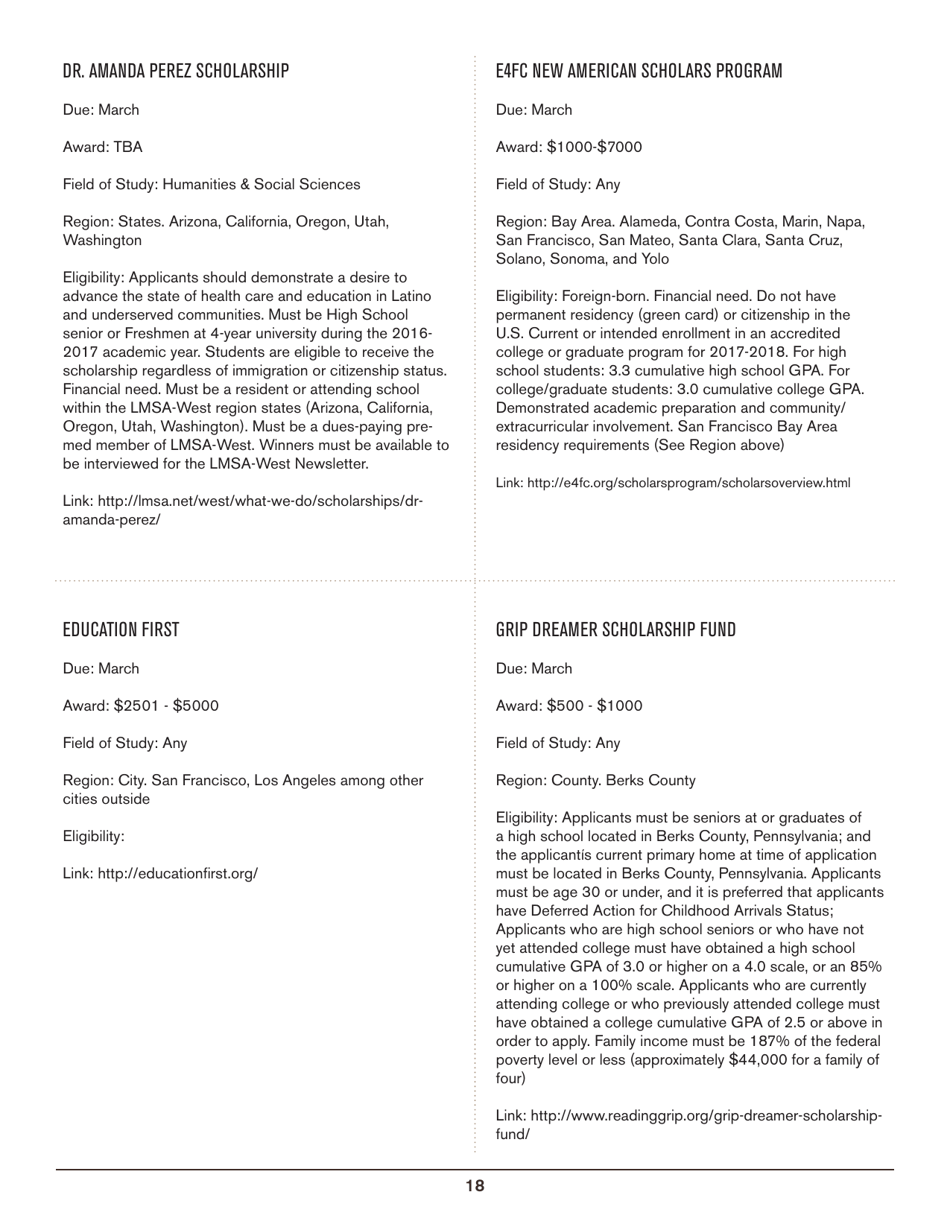 2016-2017 List of Undergraduate Scholarships That Dont Require Proof of U.S. Citizenship or Legal Permanent Residency, Page 18