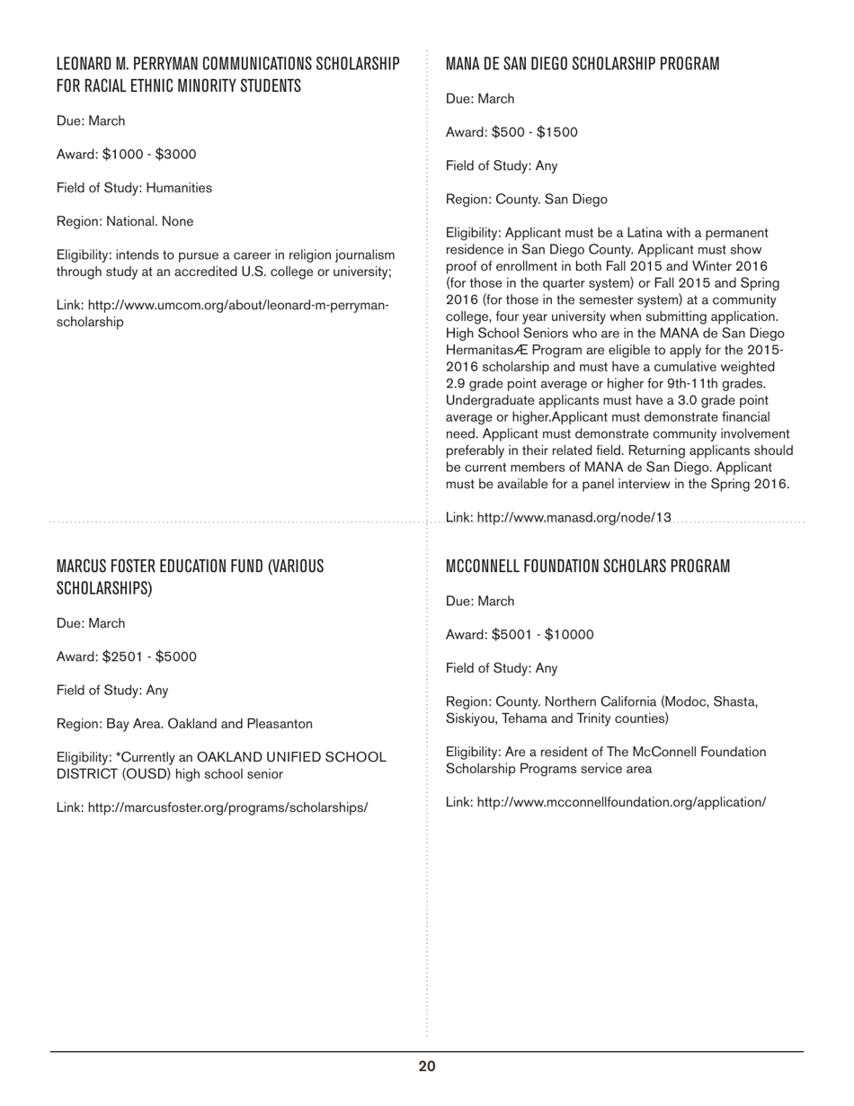 2016-2017 List of Undergraduate Scholarships That Dont Require Proof of U.S. Citizenship or Legal Permanent Residency, Page 20