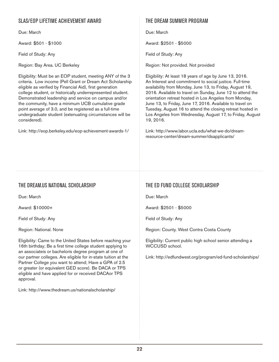 2016-2017 List of Undergraduate Scholarships That Dont Require Proof of U.S. Citizenship or Legal Permanent Residency, Page 22