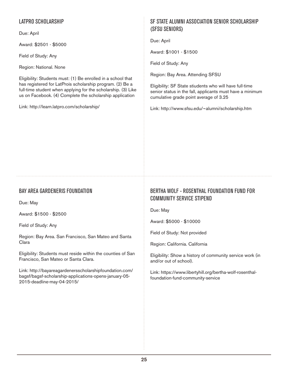 2016-2017 List of Undergraduate Scholarships That Dont Require Proof of U.S. Citizenship or Legal Permanent Residency, Page 25