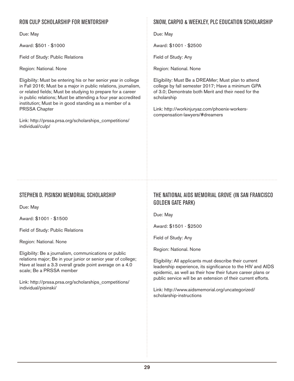 2016-2017 List of Undergraduate Scholarships That Dont Require Proof of U.S. Citizenship or Legal Permanent Residency, Page 29