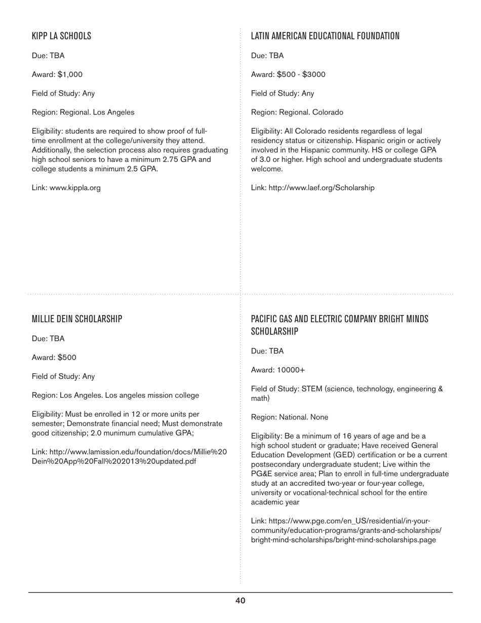 2016-2017 List of Undergraduate Scholarships That Dont Require Proof of U.S. Citizenship or Legal Permanent Residency, Page 40