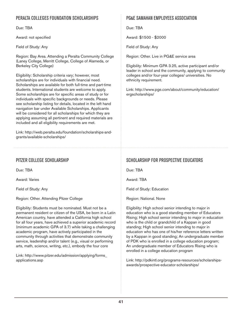 2016-2017 List of Undergraduate Scholarships That Dont Require Proof of U.S. Citizenship or Legal Permanent Residency, Page 41