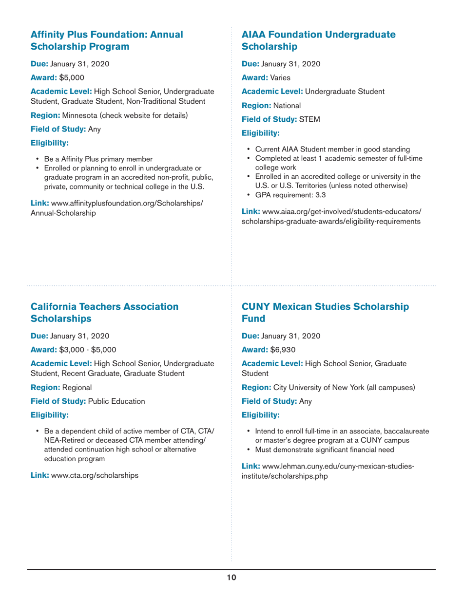 2020 List of Undergraduate Scholarships That Dont Require Proof of U.S. Citizenship or Legal Permanent Residency, Page 10