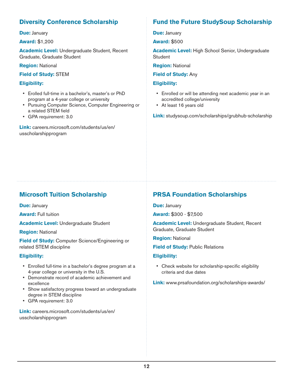 2020 List of Undergraduate Scholarships That Dont Require Proof of U.S. Citizenship or Legal Permanent Residency, Page 12