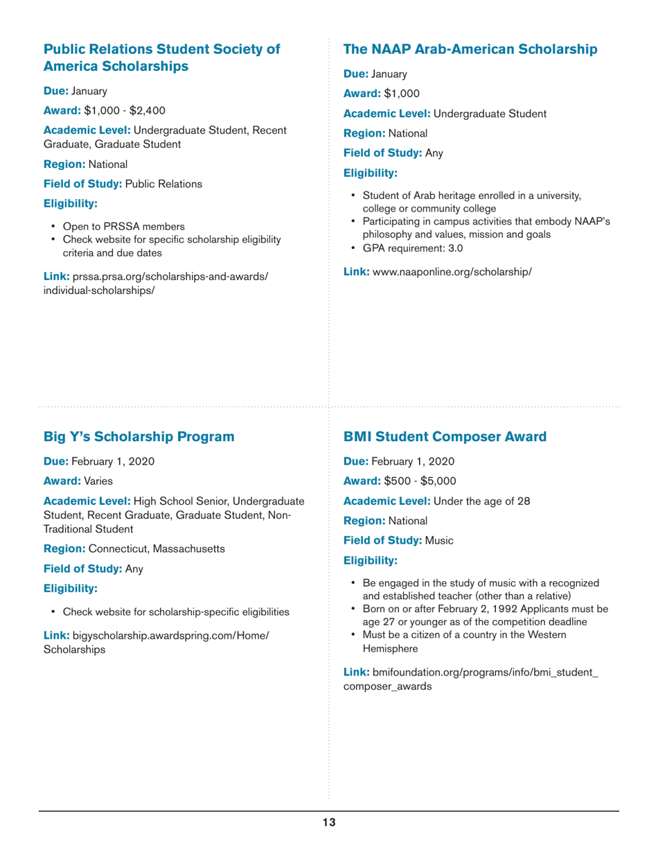 2020 List of Undergraduate Scholarships That Dont Require Proof of U.S. Citizenship or Legal Permanent Residency, Page 13