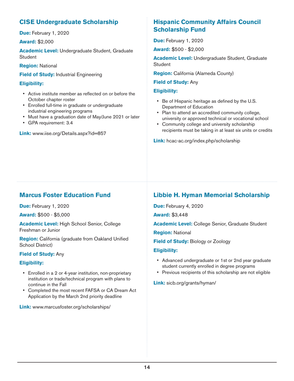 2020 List of Undergraduate Scholarships That Dont Require Proof of U.S. Citizenship or Legal Permanent Residency, Page 14