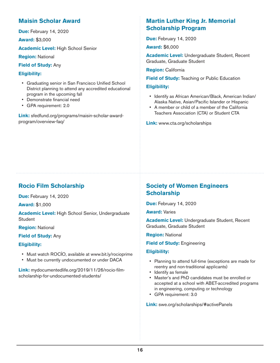 2020 List of Undergraduate Scholarships That Dont Require Proof of U.S. Citizenship or Legal Permanent Residency, Page 16