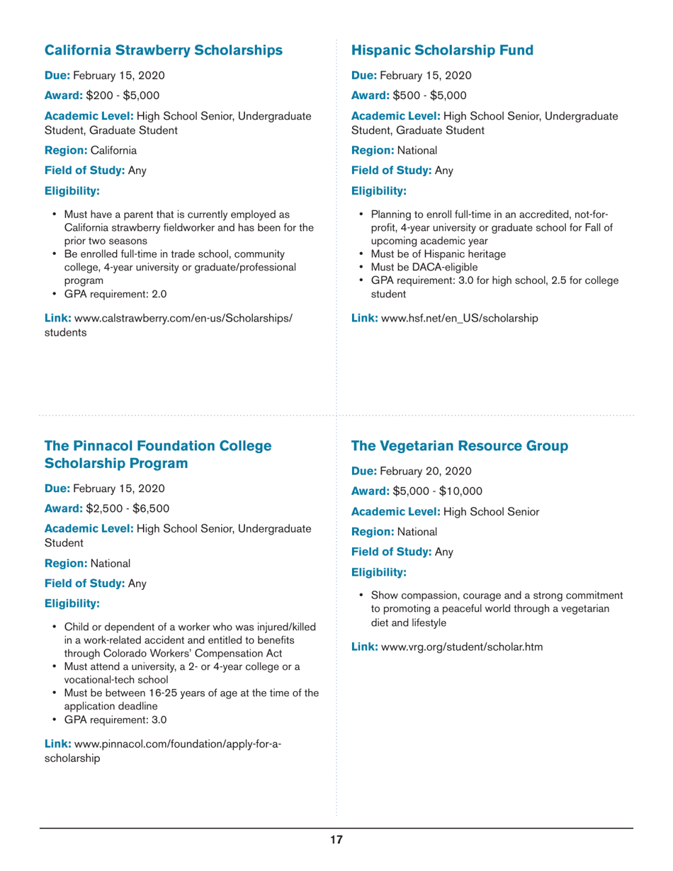 2020 List of Undergraduate Scholarships That Dont Require Proof of U.S. Citizenship or Legal Permanent Residency, Page 17