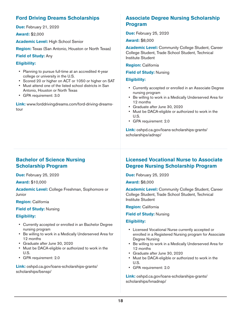 2020 List of Undergraduate Scholarships That Dont Require Proof of U.S. Citizenship or Legal Permanent Residency, Page 18