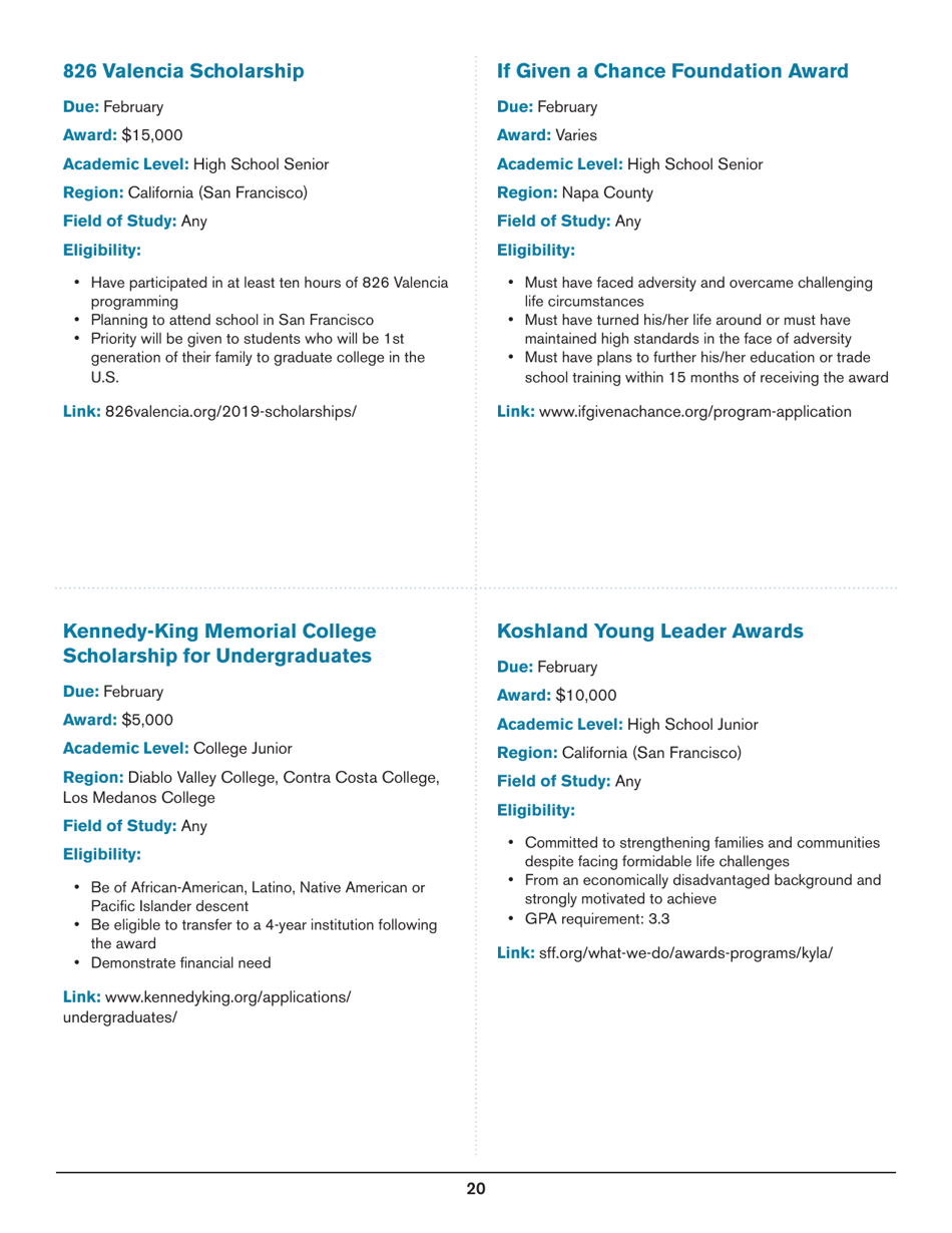 2020 List of Undergraduate Scholarships That Dont Require Proof of U.S. Citizenship or Legal Permanent Residency, Page 20