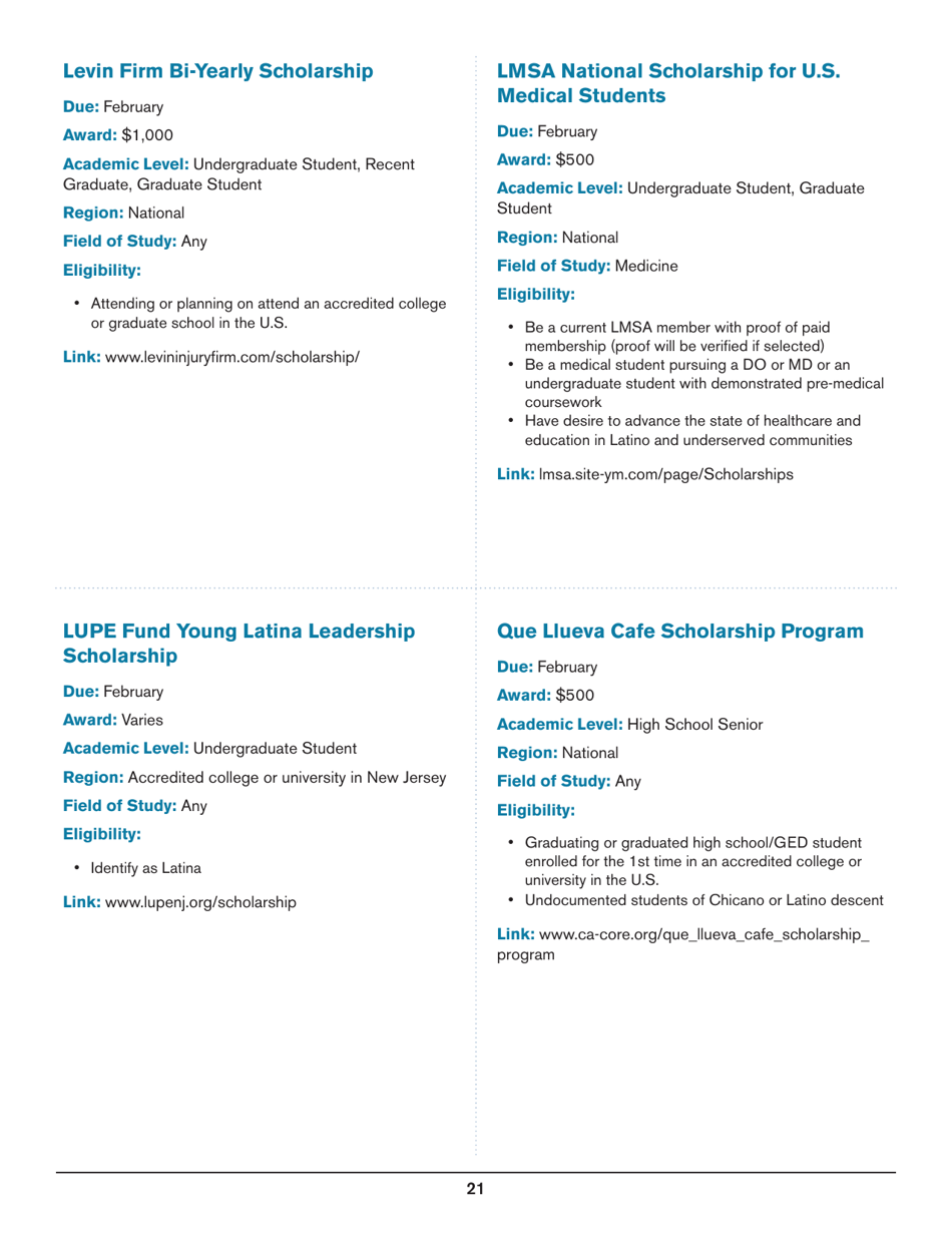 2020 List of Undergraduate Scholarships That Dont Require Proof of U.S. Citizenship or Legal Permanent Residency, Page 21