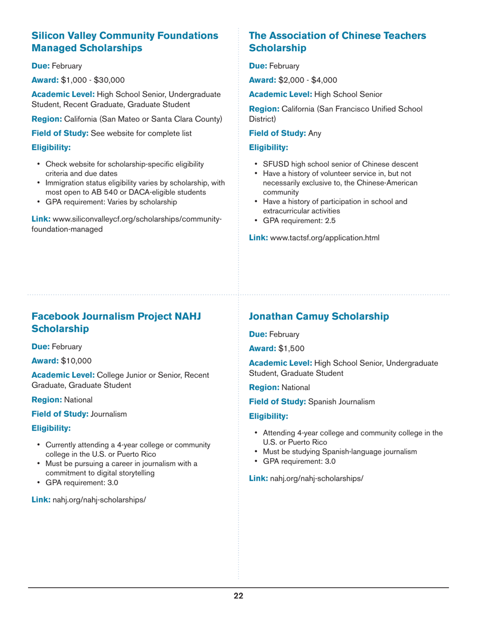 2020 List of Undergraduate Scholarships That Dont Require Proof of U.S. Citizenship or Legal Permanent Residency, Page 22
