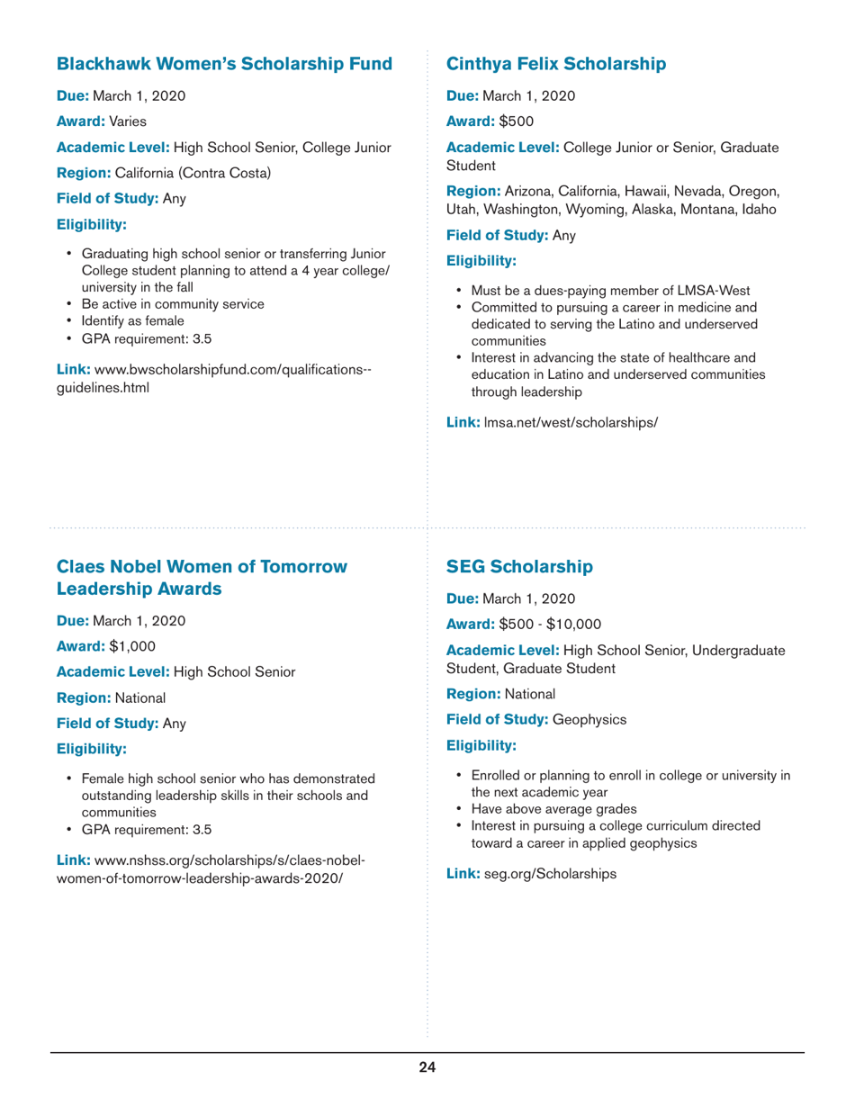 2020 List of Undergraduate Scholarships That Dont Require Proof of U.S. Citizenship or Legal Permanent Residency, Page 24