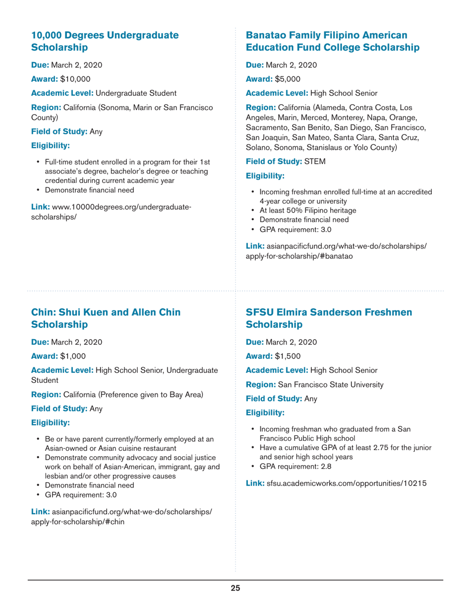 2020 List of Undergraduate Scholarships That Dont Require Proof of U.S. Citizenship or Legal Permanent Residency, Page 25