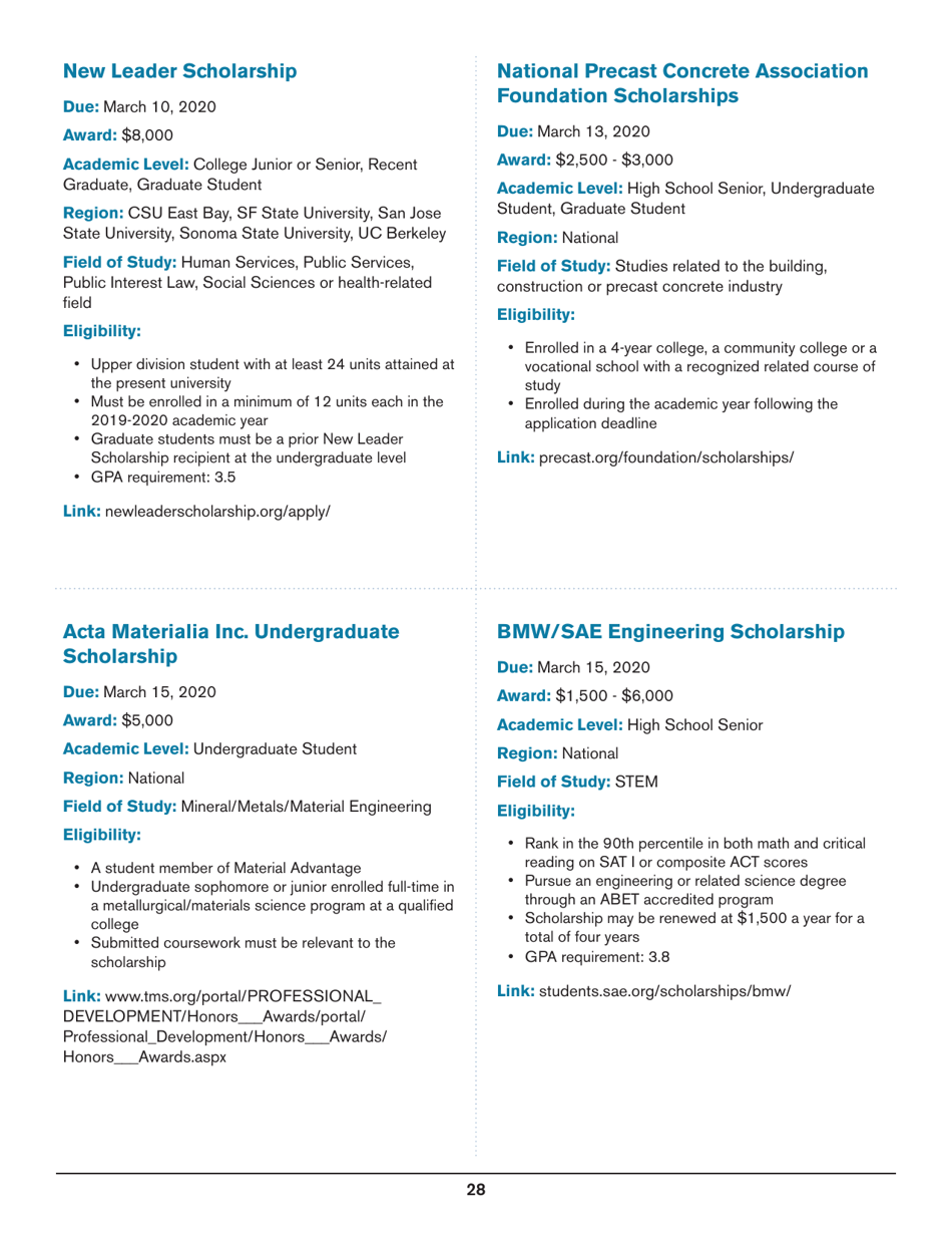 2020 List of Undergraduate Scholarships That Dont Require Proof of U.S. Citizenship or Legal Permanent Residency, Page 28