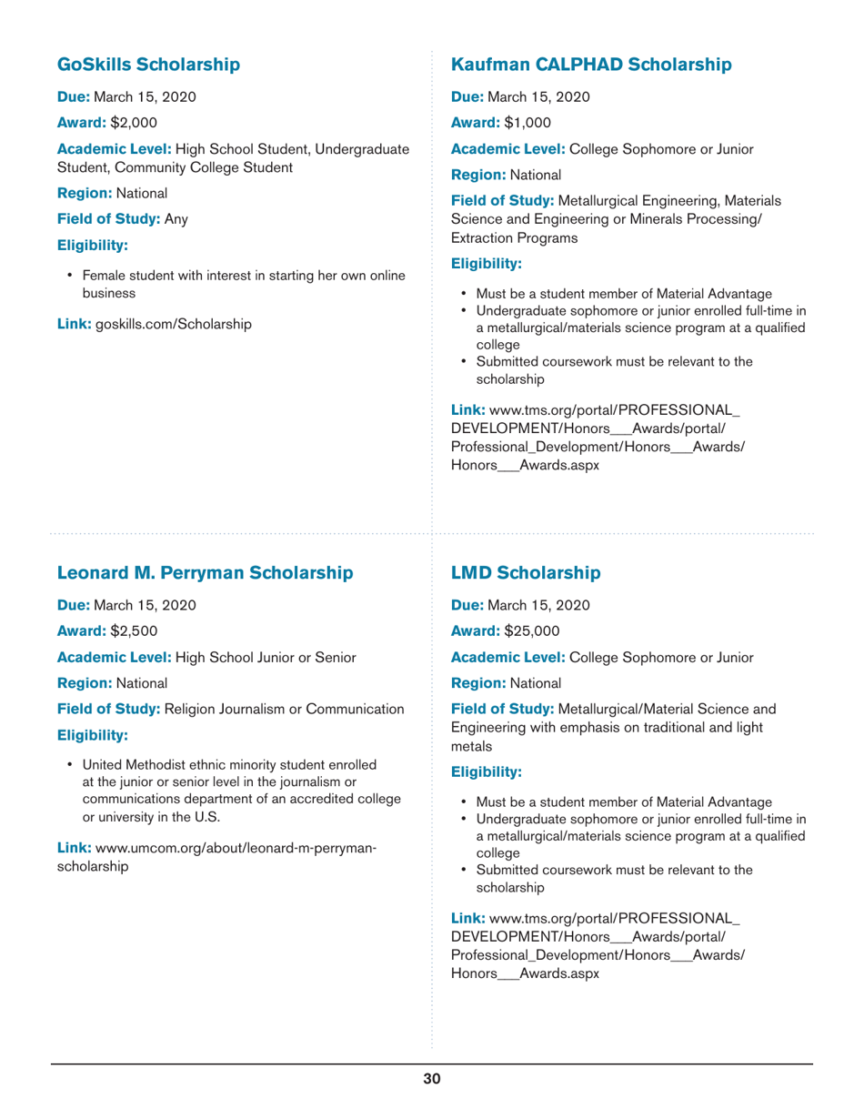 2020 List of Undergraduate Scholarships That Dont Require Proof of U.S. Citizenship or Legal Permanent Residency, Page 30