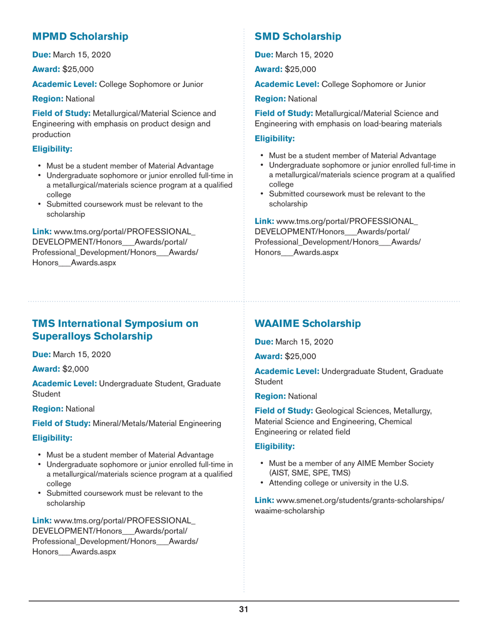 2020 List of Undergraduate Scholarships That Dont Require Proof of U.S. Citizenship or Legal Permanent Residency, Page 31