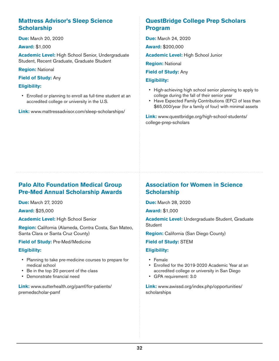 2020 List of Undergraduate Scholarships That Dont Require Proof of U.S. Citizenship or Legal Permanent Residency, Page 32