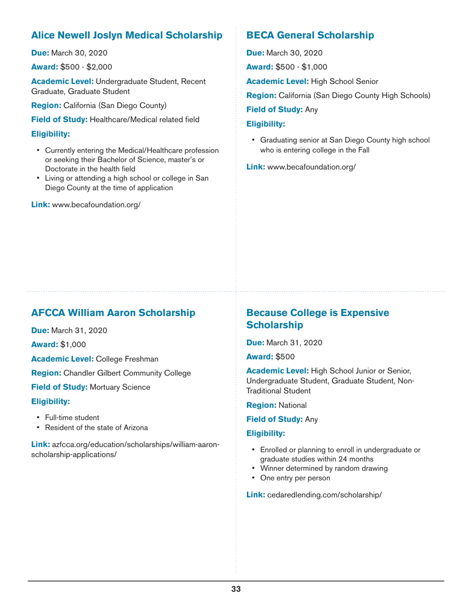2020 List of Undergraduate Scholarships That Dont Require Proof of U.S. Citizenship or Legal Permanent Residency, Page 33