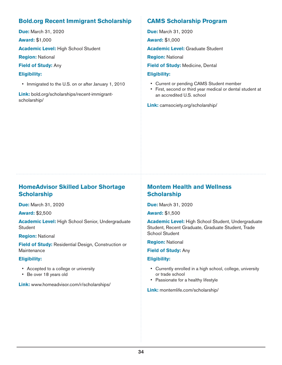 2020 List of Undergraduate Scholarships That Dont Require Proof of U.S. Citizenship or Legal Permanent Residency, Page 34