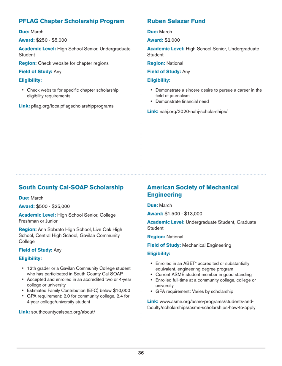 2020 List of Undergraduate Scholarships That Dont Require Proof of U.S. Citizenship or Legal Permanent Residency, Page 36