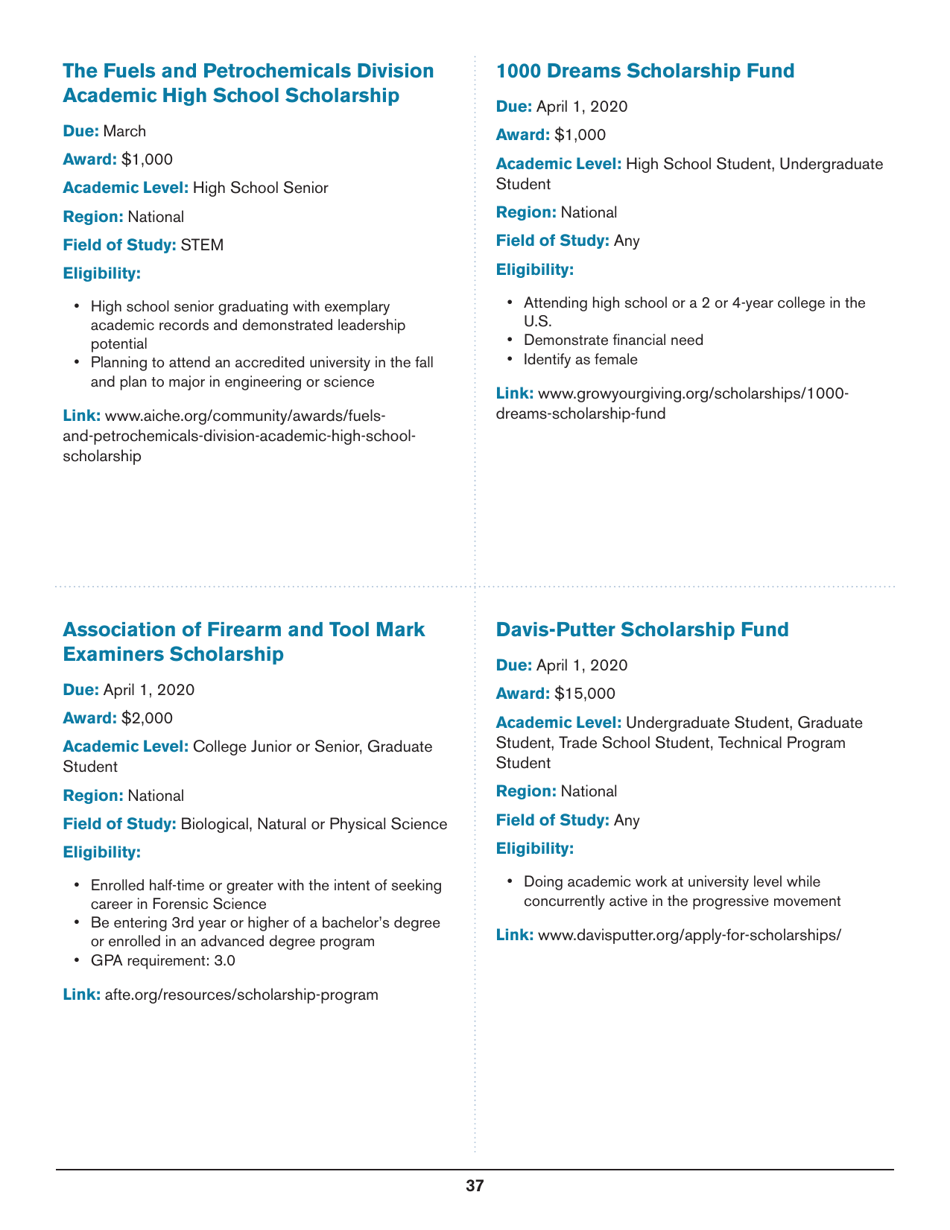 2020 List of Undergraduate Scholarships That Dont Require Proof of U.S. Citizenship or Legal Permanent Residency, Page 37