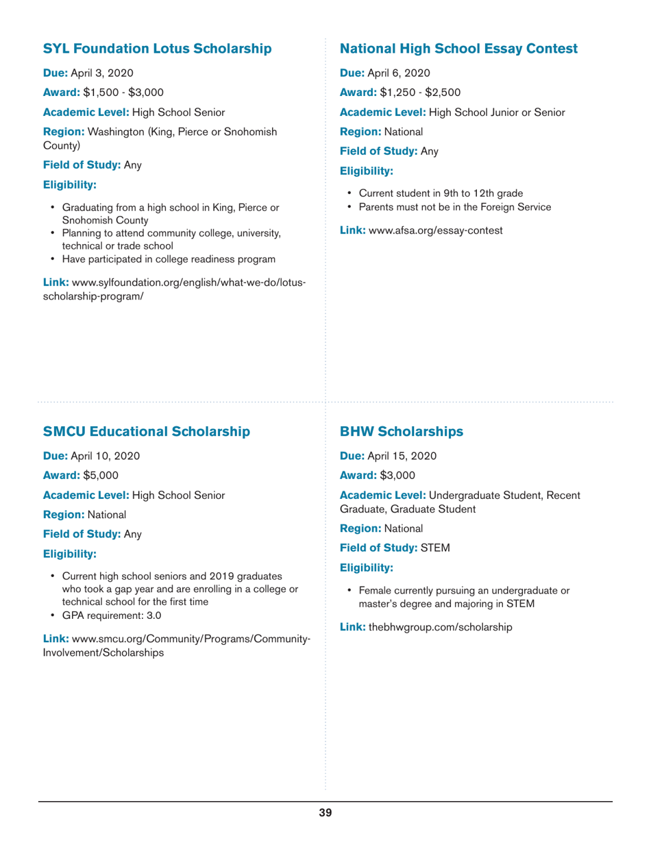 2020 List of Undergraduate Scholarships That Dont Require Proof of U.S. Citizenship or Legal Permanent Residency, Page 39
