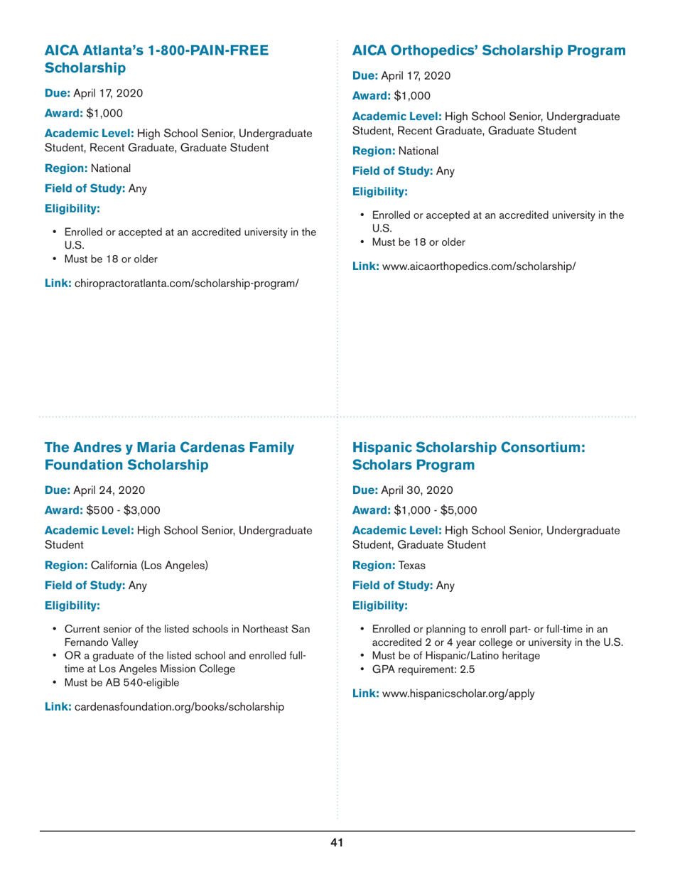 2020 List of Undergraduate Scholarships That Dont Require Proof of U.S. Citizenship or Legal Permanent Residency, Page 41