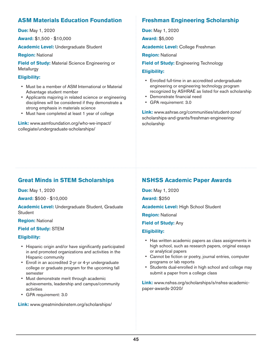 2020 List of Undergraduate Scholarships That Dont Require Proof of U.S. Citizenship or Legal Permanent Residency, Page 45