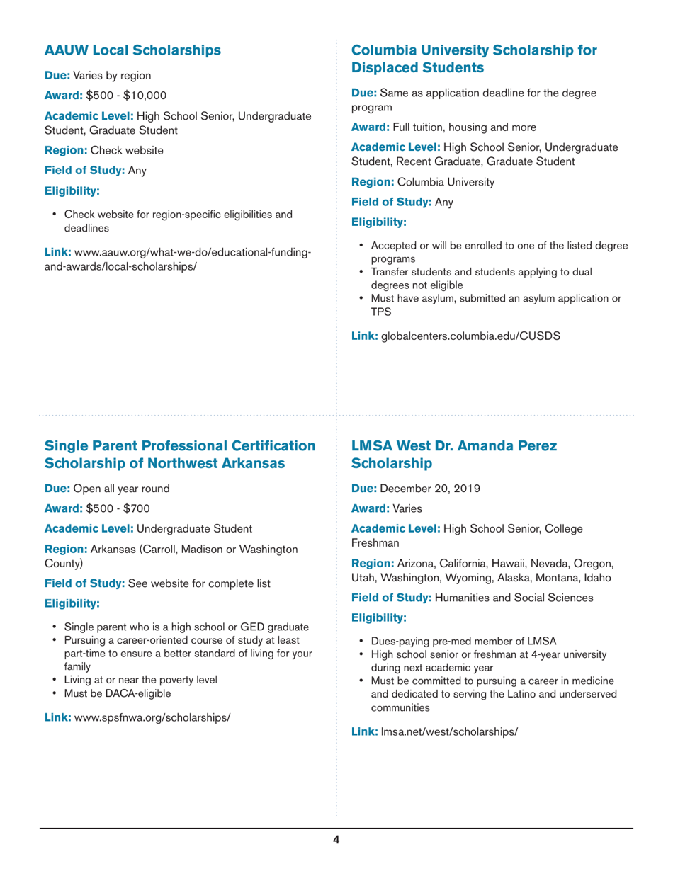 2020 List of Undergraduate Scholarships That Dont Require Proof of U.S. Citizenship or Legal Permanent Residency, Page 4
