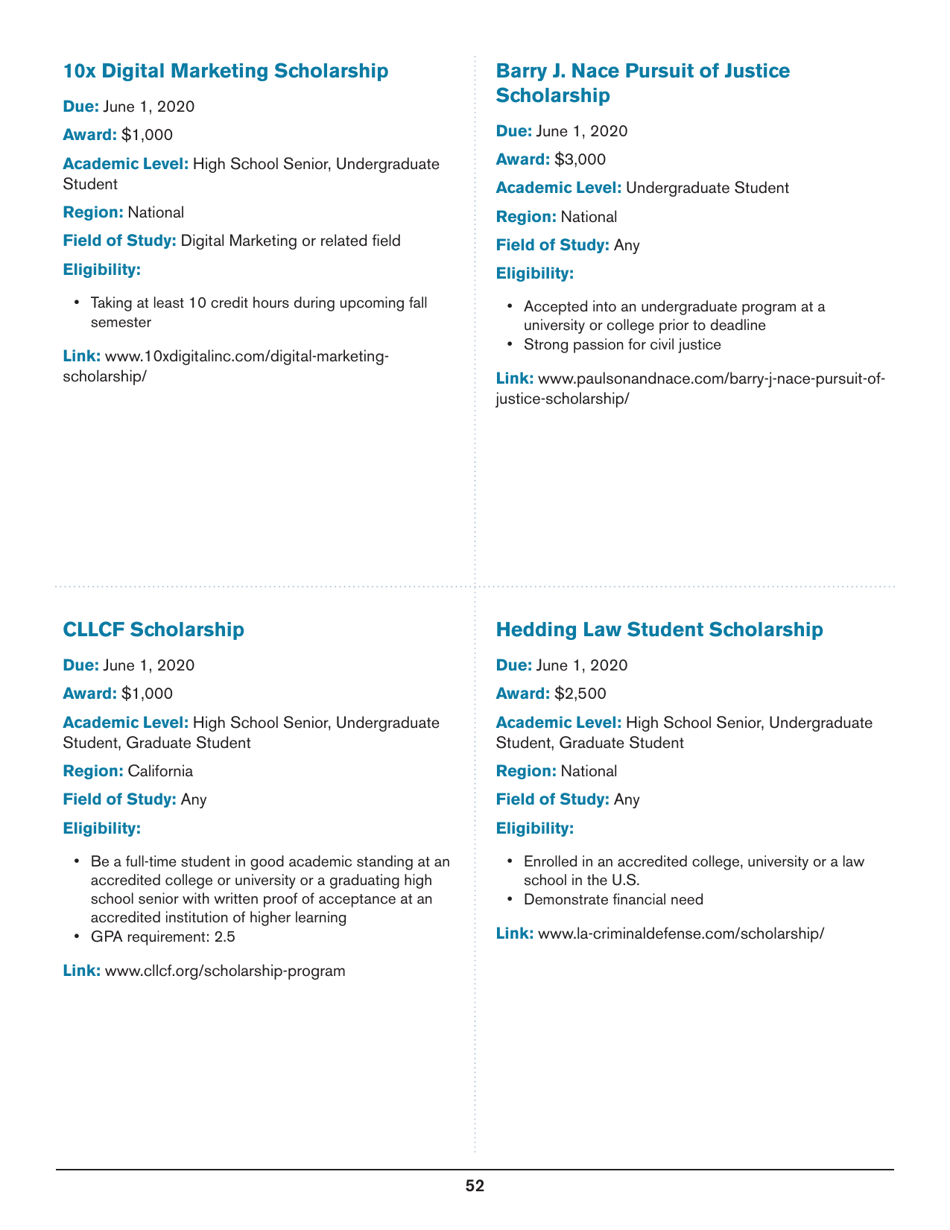 2020 List of Undergraduate Scholarships That Dont Require Proof of U.S. Citizenship or Legal Permanent Residency, Page 52