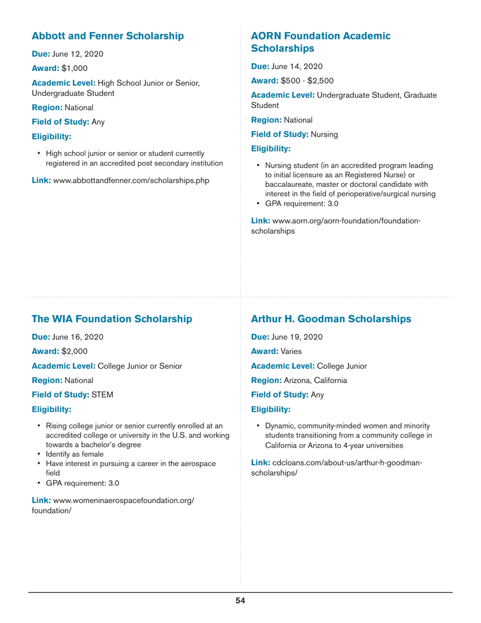 2020 List of Undergraduate Scholarships That Dont Require Proof of U.S. Citizenship or Legal Permanent Residency, Page 54