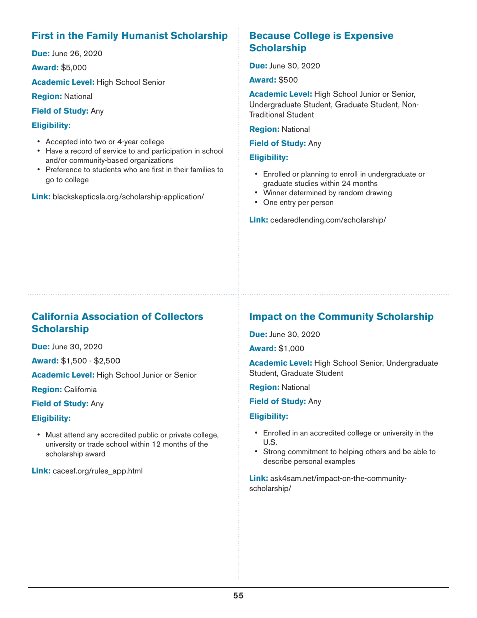 2020 List of Undergraduate Scholarships That Dont Require Proof of U.S. Citizenship or Legal Permanent Residency, Page 55