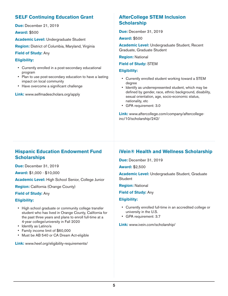 2020 List of Undergraduate Scholarships That Dont Require Proof of U.S. Citizenship or Legal Permanent Residency, Page 5