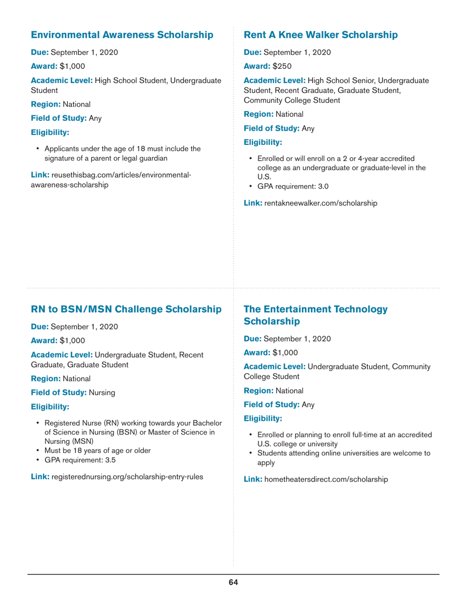 2020 List of Undergraduate Scholarships That Dont Require Proof of U.S. Citizenship or Legal Permanent Residency, Page 64
