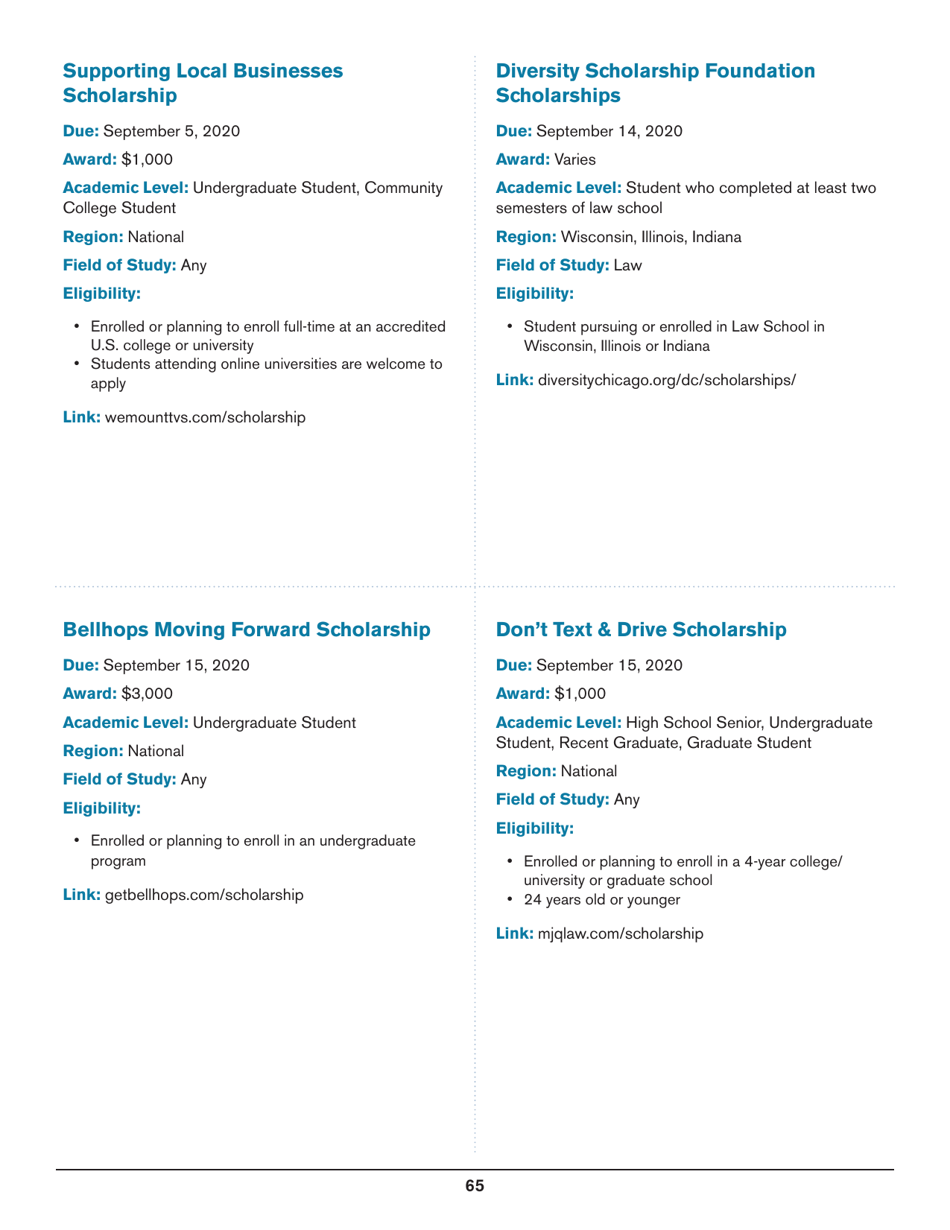 2020 List of Undergraduate Scholarships That Dont Require Proof of U.S. Citizenship or Legal Permanent Residency, Page 65
