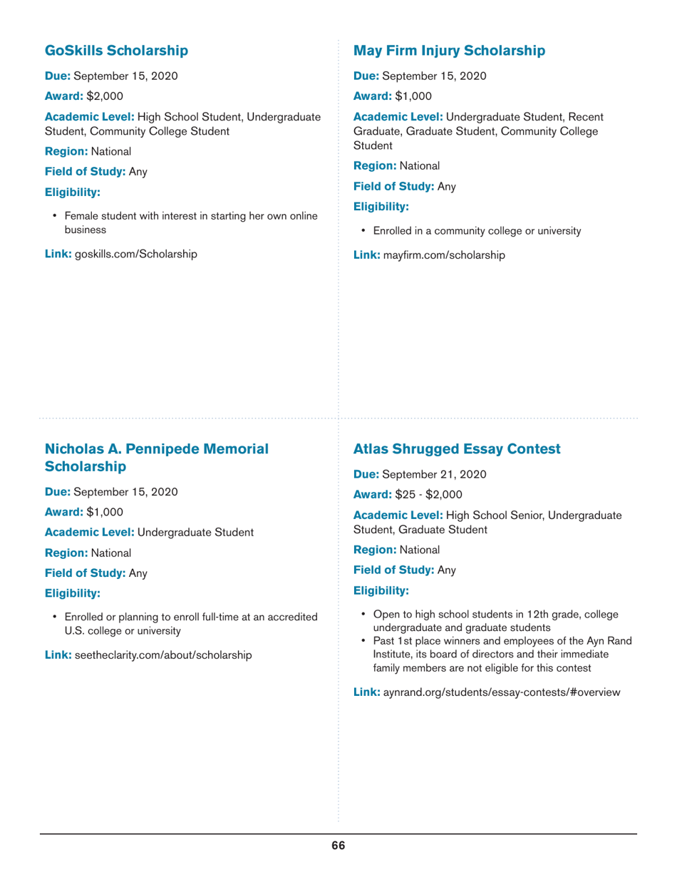 2020 List of Undergraduate Scholarships That Dont Require Proof of U.S. Citizenship or Legal Permanent Residency, Page 66