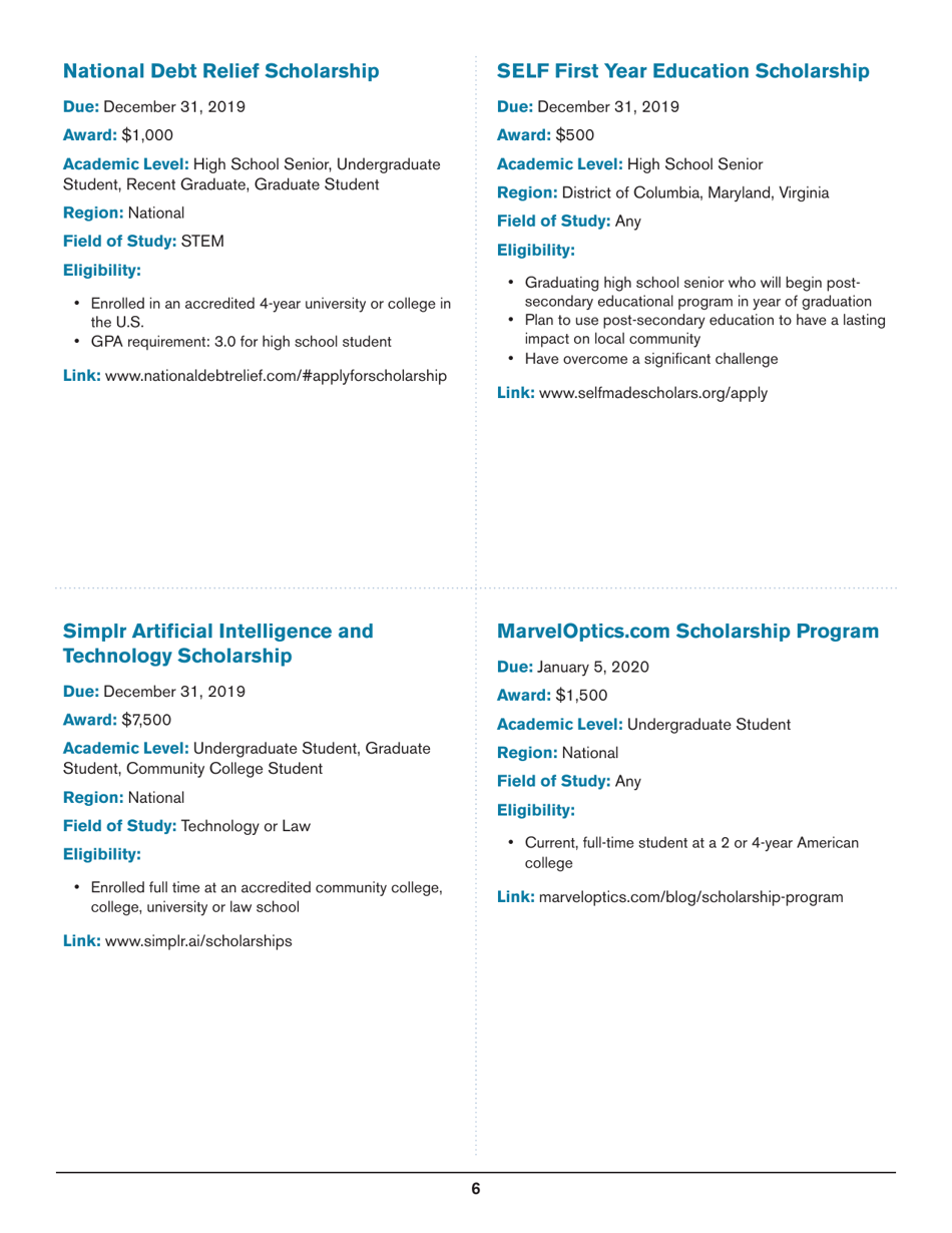 2020 List of Undergraduate Scholarships That Dont Require Proof of U.S. Citizenship or Legal Permanent Residency, Page 6