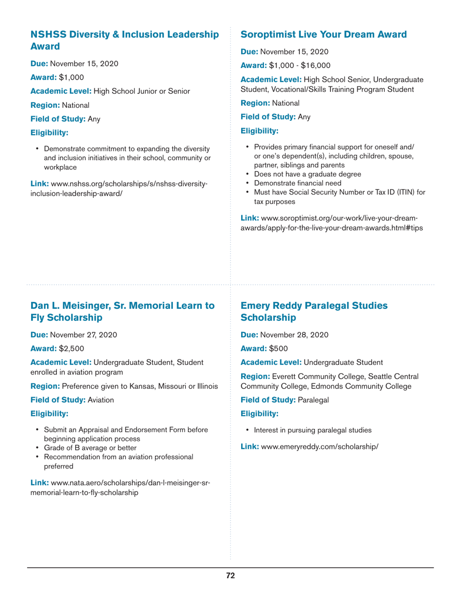 2020 List of Undergraduate Scholarships That Dont Require Proof of U.S. Citizenship or Legal Permanent Residency, Page 72