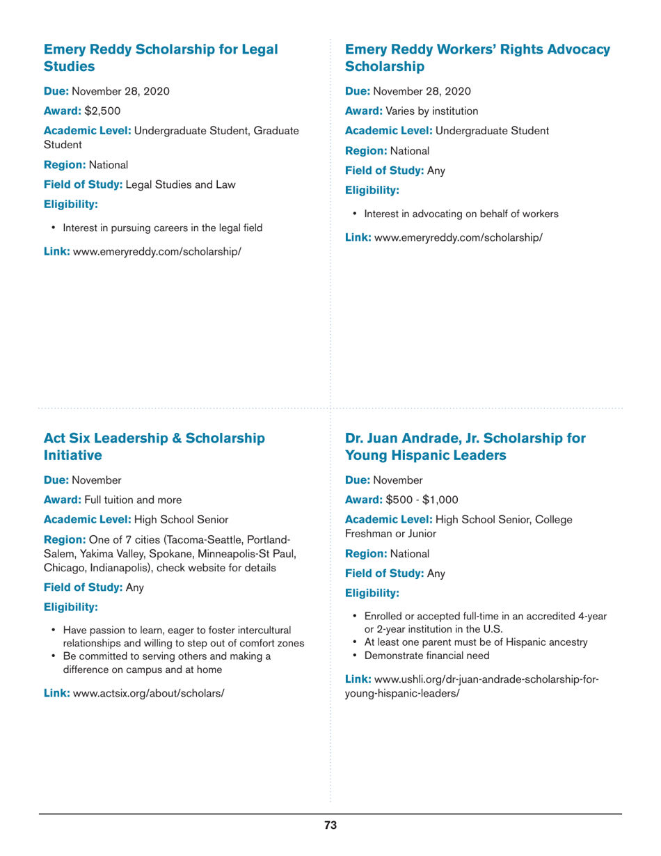 2020 List of Undergraduate Scholarships That Dont Require Proof of U.S. Citizenship or Legal Permanent Residency, Page 73