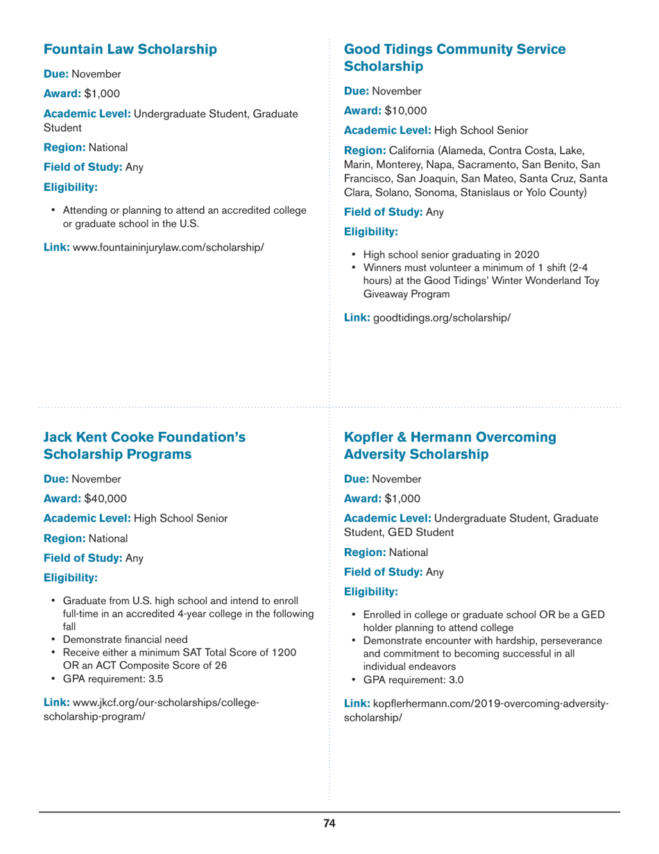 2020 List of Undergraduate Scholarships That Dont Require Proof of U.S. Citizenship or Legal Permanent Residency, Page 74