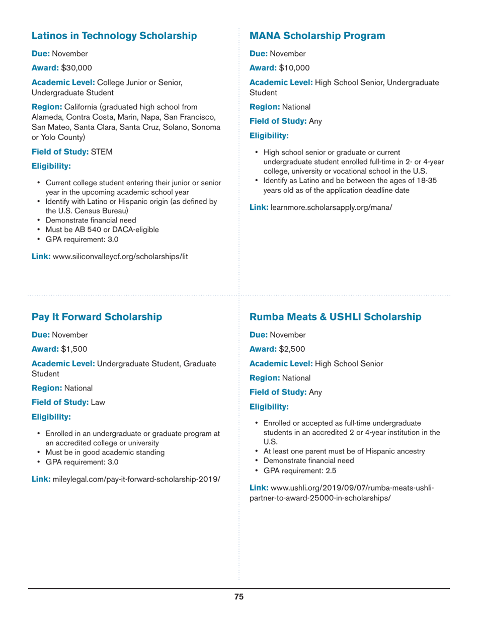 2020 List of Undergraduate Scholarships That Dont Require Proof of U.S. Citizenship or Legal Permanent Residency, Page 75