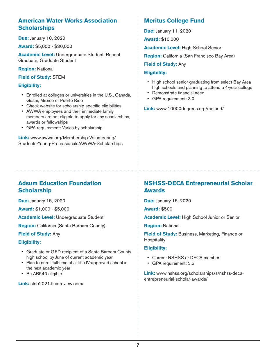 2020 List of Undergraduate Scholarships That Dont Require Proof of U.S. Citizenship or Legal Permanent Residency, Page 7